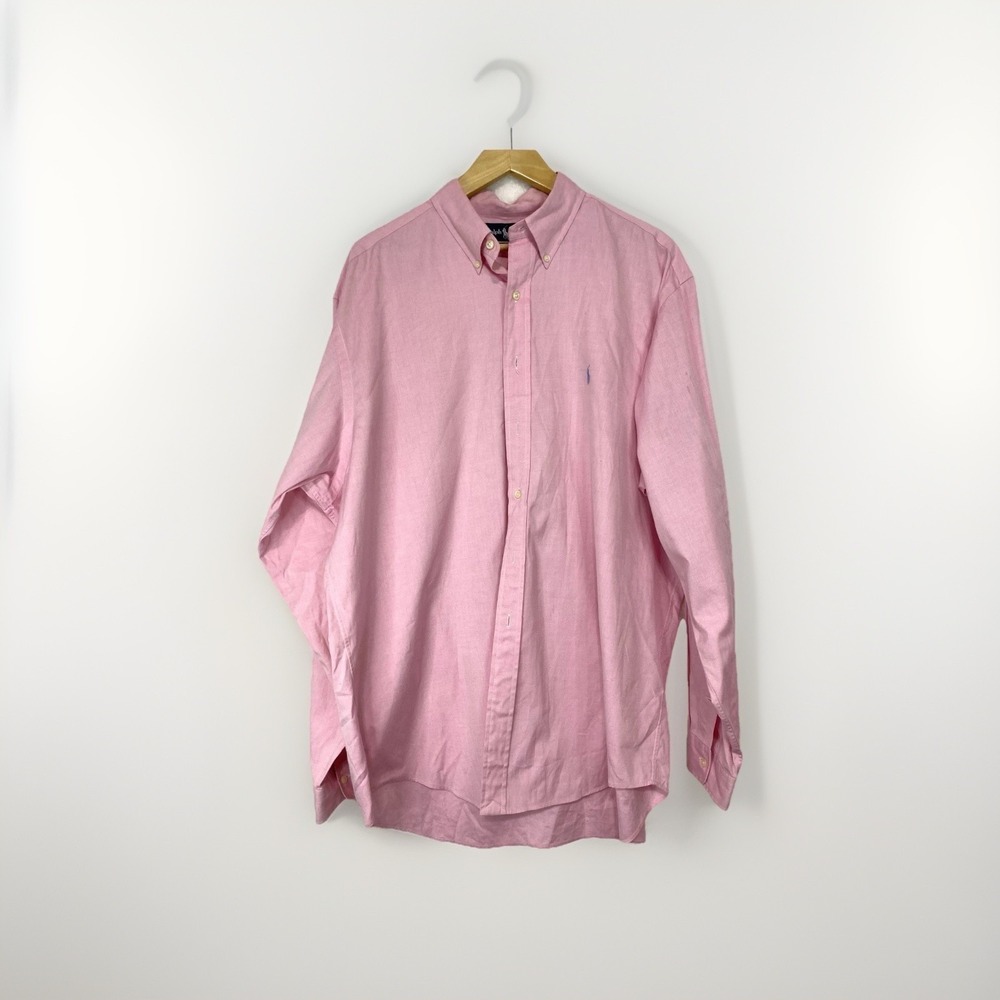 Ralph‎ Lauren Men Dress Shirt 17.5 Pink Classic Fit Button Down Long Sleeve